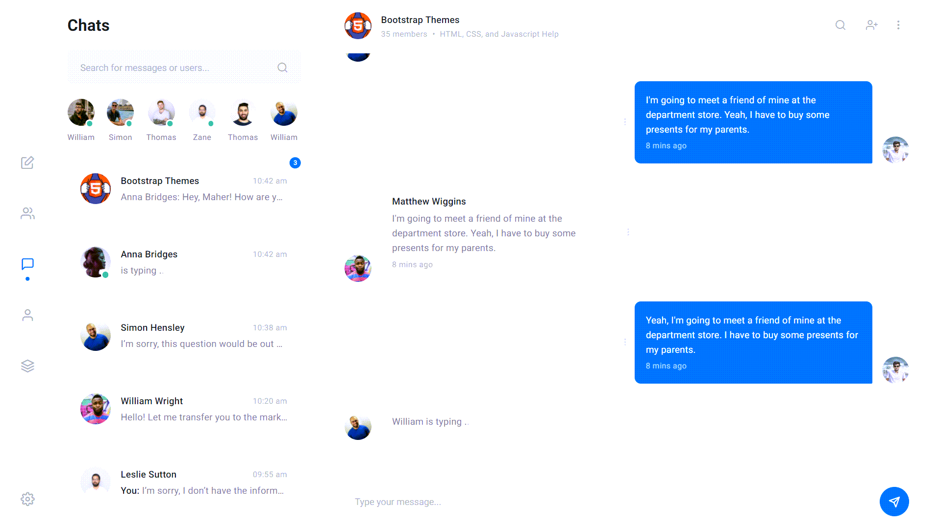 Messenger Chat Template with CSS and Javascript