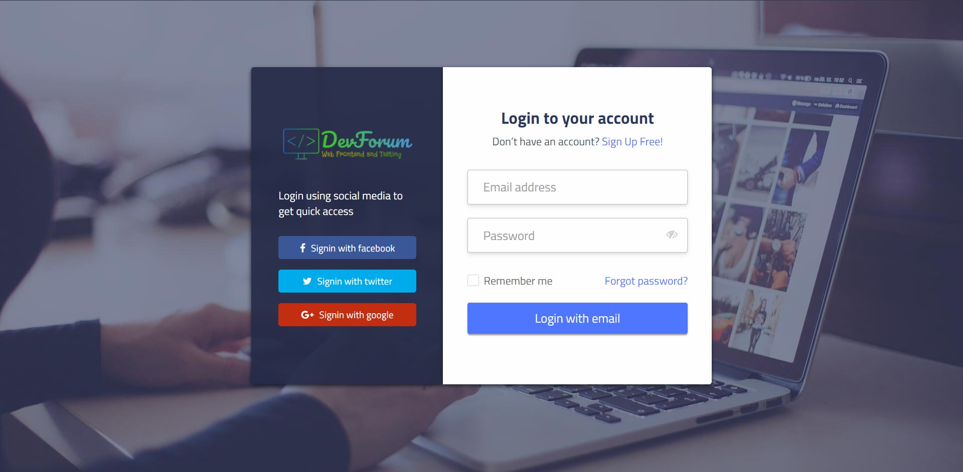 Login Page with Forgot password and Sign up